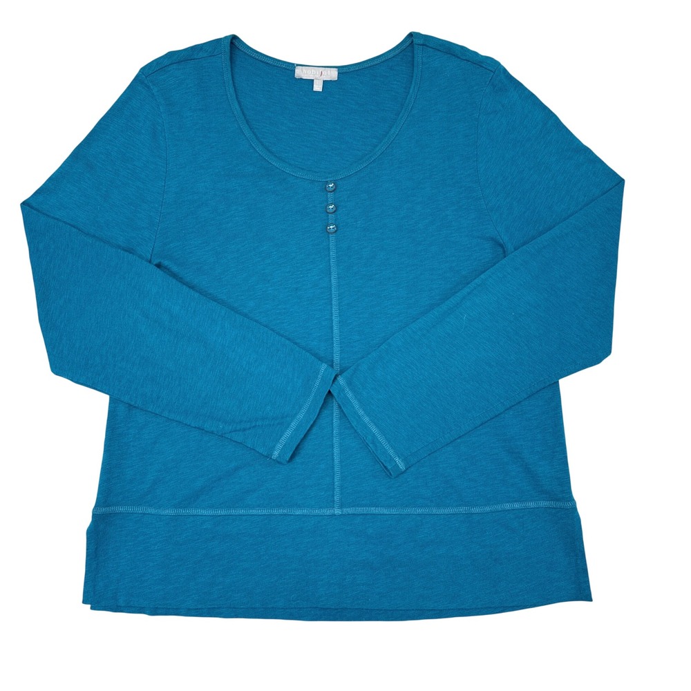 Habitat Top Womens Size Large Blue Stretch Lagenlook Mature Basics Minimalist